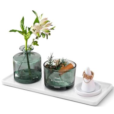 Imagem de Bandeja de suporte de vela, placa decorativa de cerâmica de 9 x 26 cm para sabonetes, vela de perfume, vaso difusor, bandeja de vela para hotel, casa, banheiro, bancada, decoração (branca)