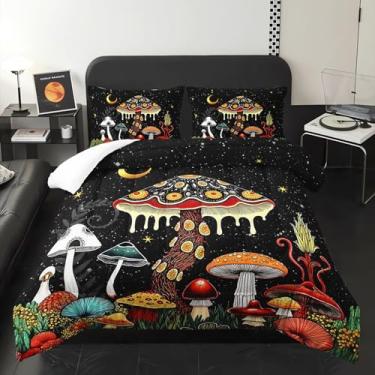 Imagem de XYNHML Conjunto de cama Queen com fungo botânico selvagem, 3 peças, para crianças, adolescentes, meninas, adultos, flores, lua, estrela, 1 edredom e 2 fronhas