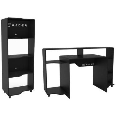 Imagem de Mesa Gamer XT Racer Control Preta e Branca - 5 Nichos + Estante Gamer 