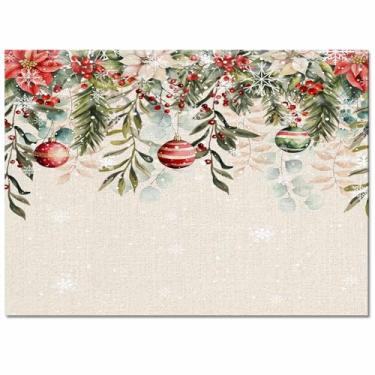 Imagem de Tapetes de área para sala de estar, 60 cm x 7 cm flor de Natal poinsétia azevinho bola de eucalipto linho pequeno tapete lavável macio durável tapete interno antiderrapante para quarto sala de jantar