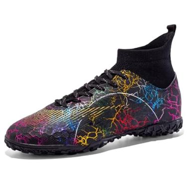 Imagem de changshen Chuteiras de futebol masculinas de gramado branco/preto/roxo/verde cano alto profissional jovem TF tênis de futebol unissex sapatos de hóquei, Preto, 7