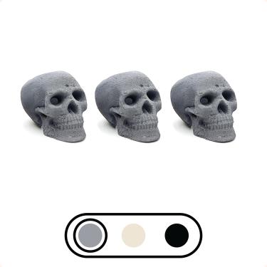 Imagem de OSKER Mini - 3 unidades | Tronco de crânio de cerâmica à prova de fogo para fogueira, fogueira, lareira, fogueira | decoração de Halloween | para fogos a gás, propano ou madeira - cinza