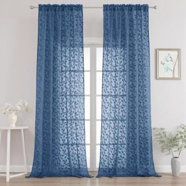 Imagem de Chyhomenyc Cortinas transparentes azuis empoeiradas extralongas 300 cm de comprimento, conjunto de 2 painéis, cortinas de tratamento de janela para sala de estar, 132 cm x 120 C, 2 peças