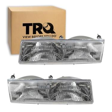 Imagem de TRQ Conjunto de montagem de farol de 2 peças lado do motorista e do passageiro compatível com Grand Marquis 1992-1994 Cougar 1989-1990 FO2502126 FO2503126 FOWY13008A FOWY13008B