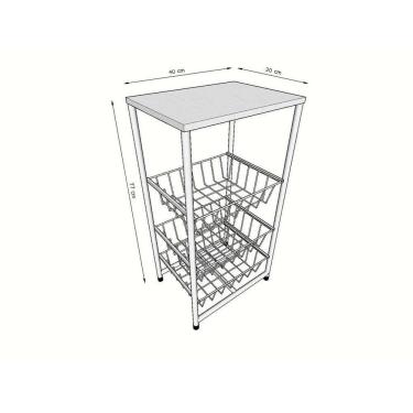 Imagem de Fruteira De Chão Cozinha Aço Mdf 3 Cestos Multiuso Rodinha
