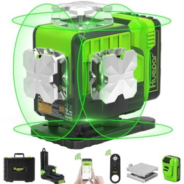 Imagem de Huepar 4 x 360° Nível a Laser Autonivelante 4D Feixe Verde Bluetooth Conectividade Ferramenta Laser Ferramenta - 360 Linhas de Laser Horizontalais e Verticais, Controle Remoto, Bateria de Íon de lítio, Estojo Rígido, Suporte Magnético Incluído - P04CG