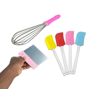 Imagem de Kit Confeiteiro Batedor De Ovos + Raspador Inox E Espátula