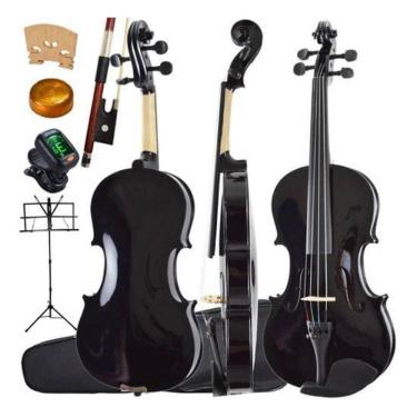 Imagem de Kit Violino Canhoto Barato Preto 4/4 Estojo Arco Breu
