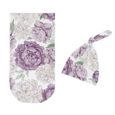 Imagem de Sweet Jojo Designs Conjunto de agasalho e gorro para meninas com estampa floral estilo boêmio lavanda roxo boêmio para recém-nascidos conjunto de roupa infantil para casa conjunto de roupa para casa