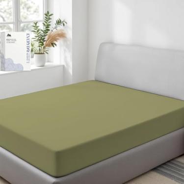Imagem de Mayfair Linen Lençol solteiro 100% algodão orgânico, tecido percal, GG, verde sálvia, 1 lençol com elástico alto, solteiro, GG, serve para colchões de até 40,6 cm, lençóis de luxo certificados pela