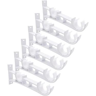 Imagem de Suportes de varão de cortina, suportes de cortina duplos resistentes, ganchos de parede, 2,5 cm, varões de cortina de 2,5 cm, suporte de ferragens para cabide, pacote com 6 suportes duplos para cortinas, branco