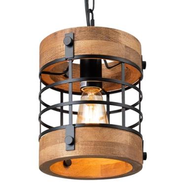 Imagem de Ymlii Luminárias pendentes de madeira, lustre rústico de casa de fazenda, luminária de sala de jantar para cozinha, ilha, hall de entrada, corredor, bar, altura ajustável