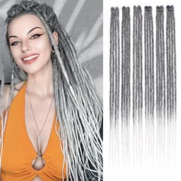 Imagem de Extensões de cabelo Dreadlocks Clip in Dreadlocks 61 cm 6 clipes (24 fios) extensões sintéticas feitas à mão para mulheres (T1B/Cinza#)