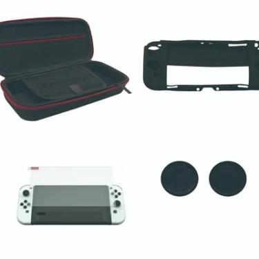 Imagem de Kit Proteção Nintendo Switch OLED 5 Em 1 Case Película Caps Capa