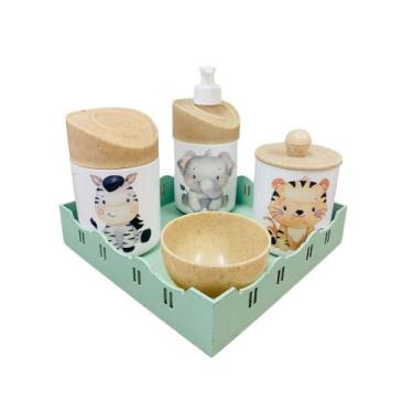 Imagem de Kit Higiene Bebê Safari Sortido c/bandeja quadrada verde - Dóia Kids ,