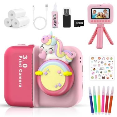 Imagem de Câmera Infantil, Impressora Instantânea de Sem Tinta, Com Suporte Triângulo, Selfie, com Flash 32GB Cartão, Vídeo HD, Brinquedos Meninas Meninos com Crianças de 3 a 14 Anos (Roxa)