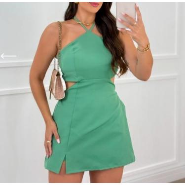 Imagem de Macacão Feminino Vestido Macaquinho Curto Alfaiataria Gola Halter Alci