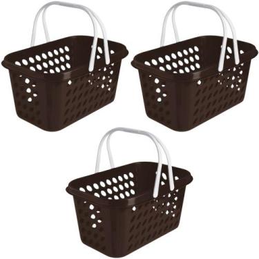Imagem de Kit 3 Cesta Cestinha Plástica Supermercado Compras 3L c/ Alça Resisten