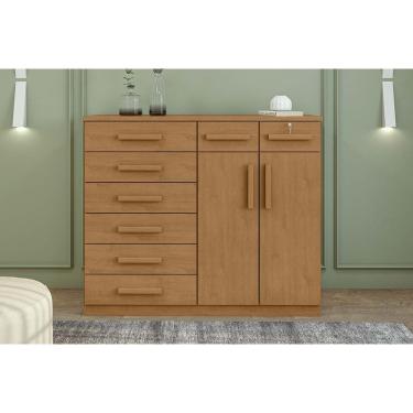 Imagem de Cômoda Solteiro Toronto New c/ 2 Portas e 8 Gavetas Rovere/Amêndoa - Lopas