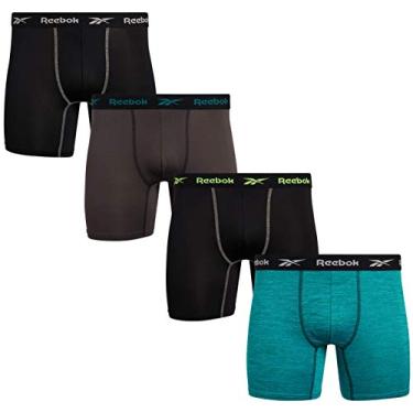 Imagem de Cueca boxer masculina Reebok Performance com bolsa confortável (pacote com 4), Black/Grey/Teal, X-Large