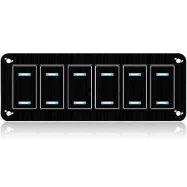 Imagem de xhtechnology Painel De Interruptores Alumínio À Prova D'Água, 6 Vias, 12V/24V Liga/Desliga, 5 Pinos Com Luz Led Azul, Pré-Cabeado Para Barcos, Automóveis, Rvs, Caminhões, Jipes, Utvs