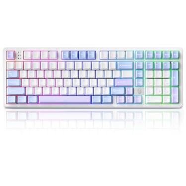 Imagem de LEOBOG Teclado mecânico HI98, teclado cremoso para jogos com estrutura ergonômica de vedação, teclados RGB personalizados Hot-Swap para Win/Mac/Android/Gamer - Roxo, interruptor de vetor estrela