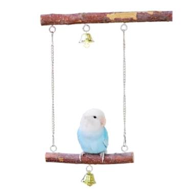 Imagem de Poleiro de madeira natural para pássaros, balanço de madeira com ferragens, papagaio, brinquedos para gaiola, periquito, poleiro, suporte para calopsita, periquito, conure periquito (médio)