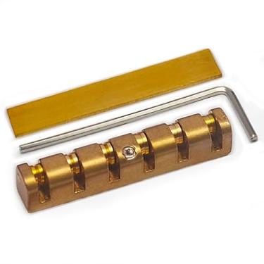 Imagem de SAPHUE Substituição de porca de guitarra de latão ajustável de 6 cordas 43 mm de precisão usinada CNC compatível com guitarras elétricas Les Paul LP SG (latão, porca)