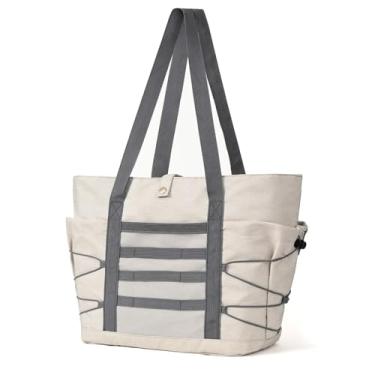 Imagem de Dongawin Bolsa de praia dobrável para mulheres – Bolsa de viagem à prova d'água com manga para carrinho, bolsa de ginástica, bolsa de compras esportiva., Cinza portátil, Large, Moda casual