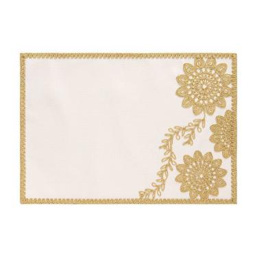 Imagem de Jogo Americano Copa E Cia Avulso Brazil Nature Mandala Bordada Off-white Com Brilho Gold