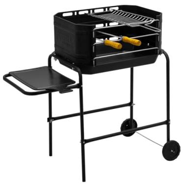 Imagem de Churrasqueira A Carvão Móvel Portátil Com Rodinhas Desmontável Grelha Espetos E Tabua Praia (PRETO,Único)