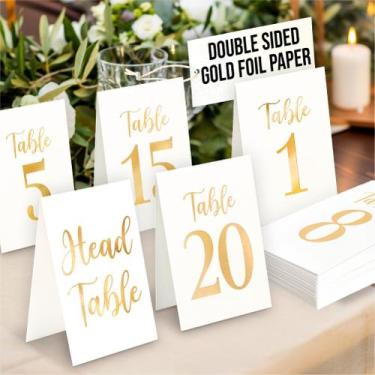 Imagem de Números de mesa WOODAMORE Gold Wedding 1-20 com cartão de mesa princip