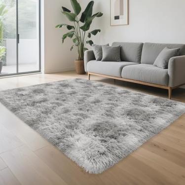 Imagem de TENNOLA Tapetes de área grande cinza claro de 1,2 x 1,8 m para quarto, tapete peludo fofo, tapete felpudo para crianças, quarto de bebê, meninas, berçário, decoração de casa, cinza tingido, tapetes