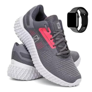 Imagem de Kit Tênis Feminino Leve Confortável + Relógio Digital – Academia Caminhada Corrida Fitness Presente (Cinza-Rosa, BR, Adulto, Numérico, 38)