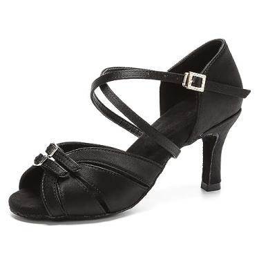 Imagem de Rosefinch Sapatos femininos de dança latina largura ajustável salsa moderno Pole Dance Shoes Tango sapatos latinos para meninas senhoras salto alto 2/2,75 polegadas, Salto preto de 7 cm, 33