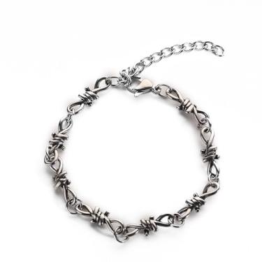 Imagem de TURTLEDOVE Pulseira de corrente de arame farpado gótico, pulseira punk espinhos, joia torcida de aço inoxidável