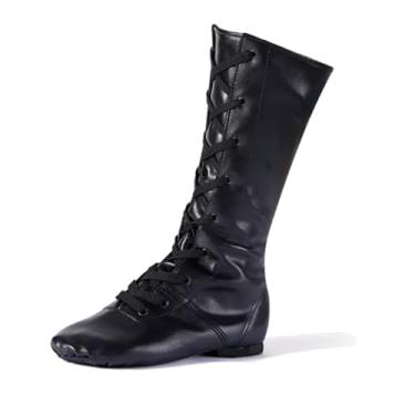 Imagem de MSMAX Jazz Tênis feminino de couro preto, cano alto, botas renascentistas para homens, Cano alto preto, 36