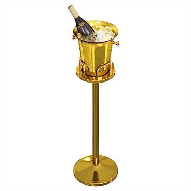 Imagem de GXFeng Balde de gelo com suporte 201 de aço inoxidável para cubos de gelo, refrigerador com alça de transporte para vinho, champanhe, cerveja, KTV, bares, festas, 5L (cor: suporte de 60 cm de altura, tamanho: dourado)