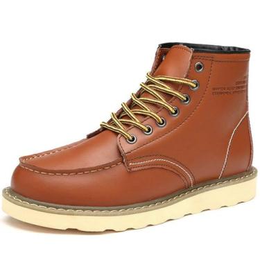 Imagem de ZPPORDMR Botas de trabalho masculinas de couro estilo britânico, antiderrapante, com absorção de choque, couro de flor integral, cano alto, construção industrial, telhados, eletricistas, Marrom, 11