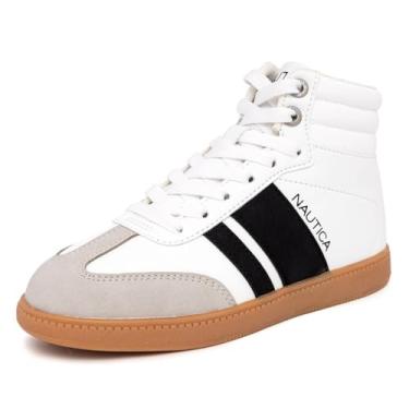 Imagem de Nautica Tênis infantil: sapato moderno com cadarço com design de cano alto tipo bota para meninos e meninas (tamanho infantil grande) - Horizon, Branco, preto, karité, 17
