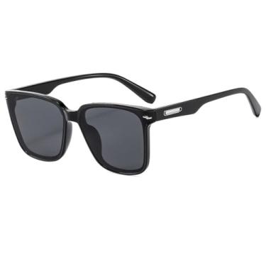 Imagem de Óculos de sol masculinos personalizados, tendência da moda ao ar livre, armação grande, óculos de sol femininos, lentes curvas retrô, proteção solar UV400, preto, BH01