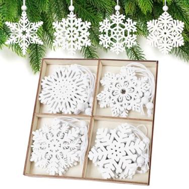Imagem de PPRAFDD 16 peças de enfeites de flocos de neve brancos de madeira, 8 estilos, 7,6 cm, decorações para pendurar em floco de neve de madeira com barbante para decoração de inverno, casa, árvore