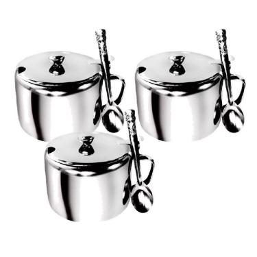 Imagem de Kit 03 Açucareiro Inox Com Colher Para Sua Cozinha 250Ml