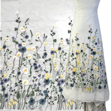Imagem de Acabamento de renda com flores coloridas bordadas brancas extra largas de 60 cm, tecido de renda feito à mão, parte do vestido, festa em casa, costura em apliques para decoração DIY (branco 1 anos