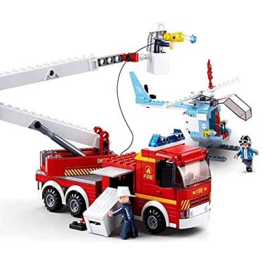 Imagem de Blocos De Montar Caminhão Bombeiros Plataforma Helicóptero