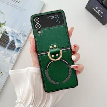Imagem de Capa para Samsung Galaxy Z Flip6 em couro sintético com suporte magnético e carregador sem fio (para Samsung Galaxy Z Flip6/verde)