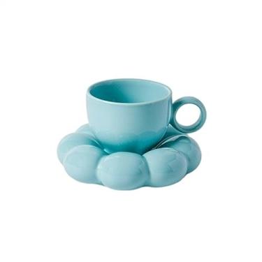 Imagem de Caneca de café de cerâmica Caneca de café cerâmica, copo criativo nórdico com pires, xícara chá leite bandeja, decoração mesa aniversário e natal(Blue)