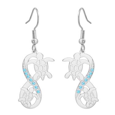 Imagem de Brincos de tartaruga marinha para mulheres, pedra da lua azul, onda infinita, joias fofas, animais, presentes de verão, férias de praia, presentes para amantes do oceano, Medium, Aço inoxidável, Sem