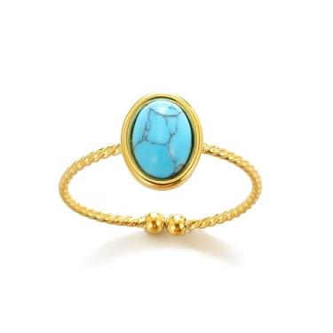 Imagem de LadayPoa Anel turquesa simples, banhado a ouro 18 K, anéis empilháveis Boho ajustáveis para mulheres, aliança de casamento Western Eternity, joia vintage para presente, Aço inoxidável, Turquesa