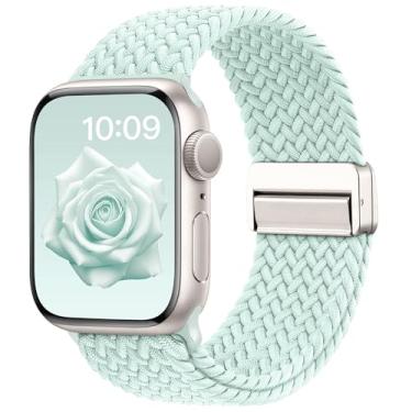 Imagem de Melyis Pulseira magnética de nylon elástico para Apple Watch séries 11, 10, 9, 8, 7, 6, 5, 4 e 3 SE Ultra, verde